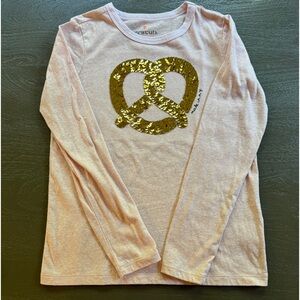 Crewcuts L/S Pink Sequined Pretzel T-Shirt, size L (10-11), good condition